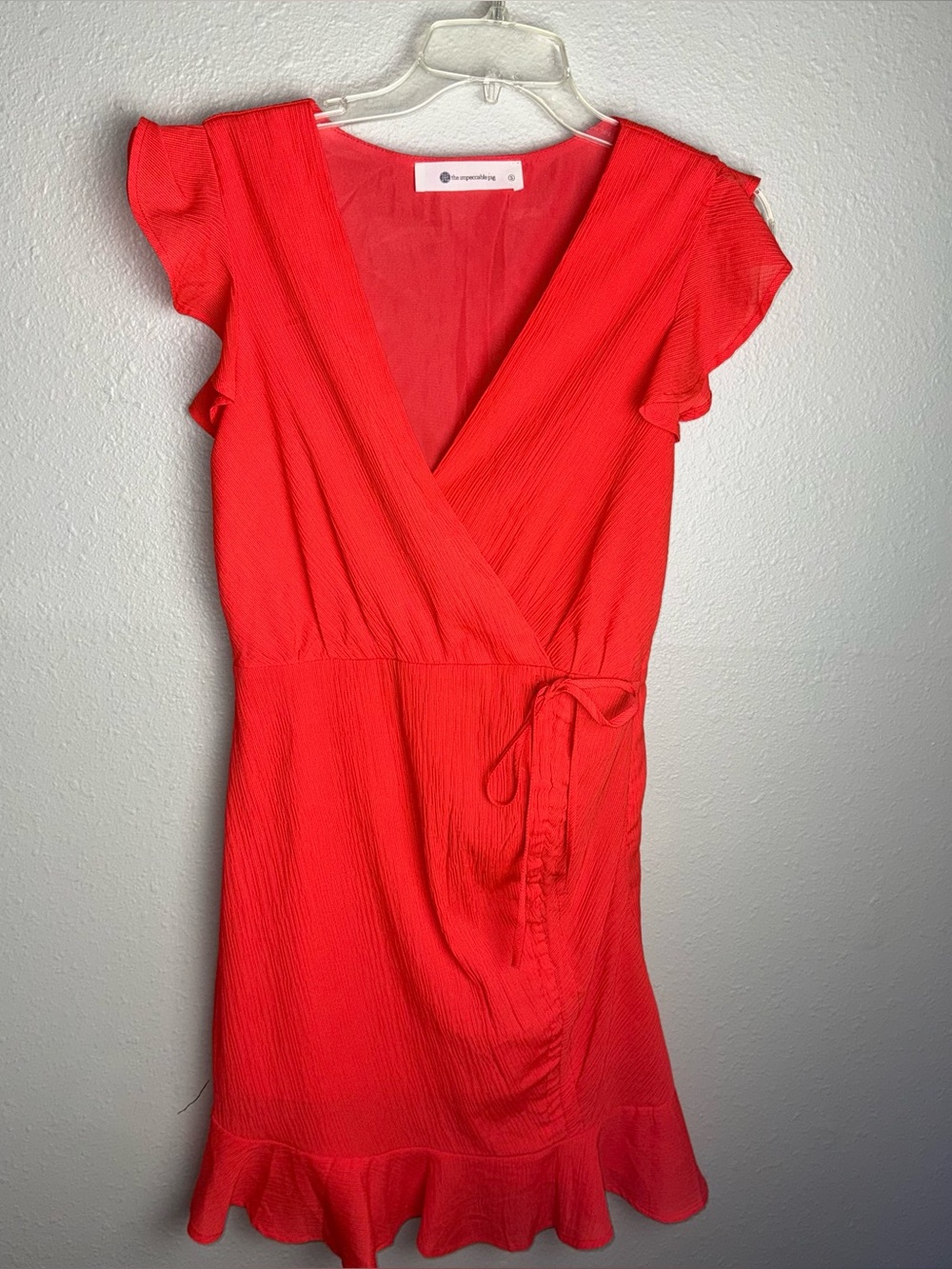 The Impeccable Pig Coral Wrap Dress Women’s Flutter Sleeve